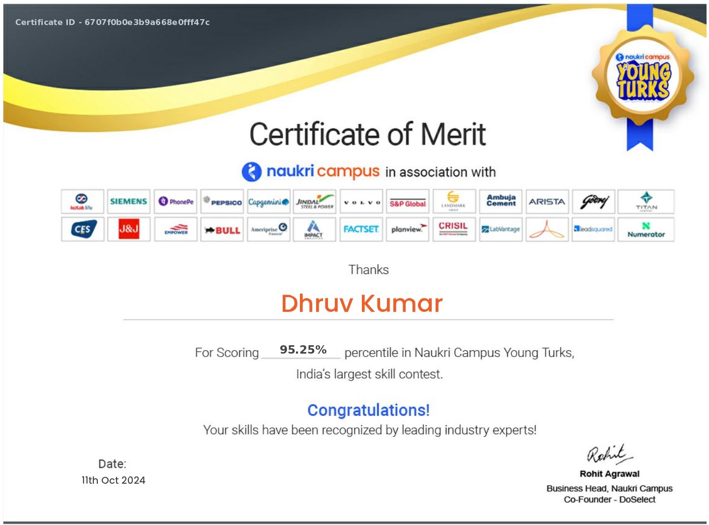 naukri young turks certificate